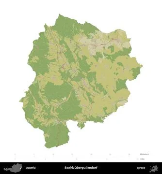 Bezirk Oberpullendorf, Austria, isolated on white. Topographic Humanitarian Stock Illustration