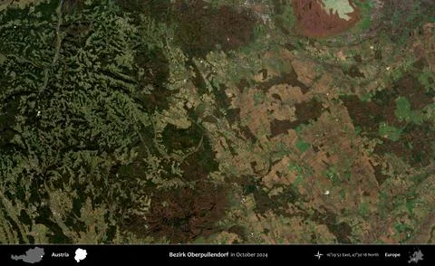 Bezirk Oberpullendorf, Austria. Sentinel-2 Mosaic. October 2024 Stock Illustration