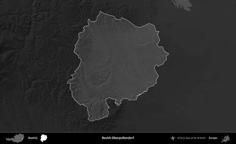 Bezirk Oberpullendorf highlighted, Austria. Grayscale Stock Illustration
