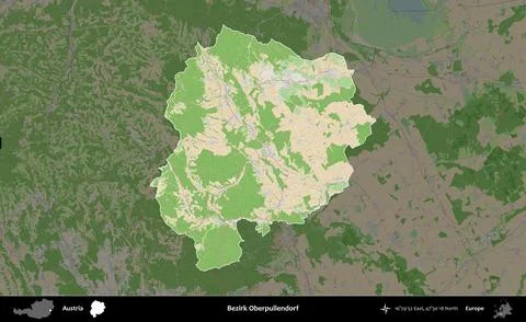 Bezirk Oberpullendorf highlighted, Austria. Topographic French Stock Illustration