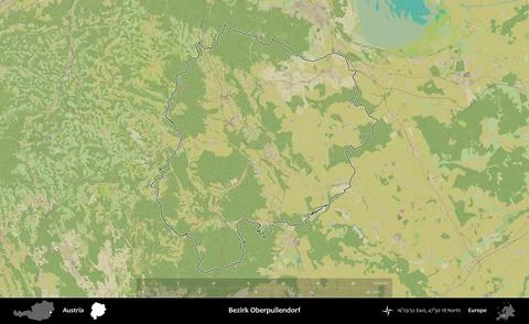 Bezirk Oberpullendorf outlined, Austria. Topographic Humanitarian Stock Illustration