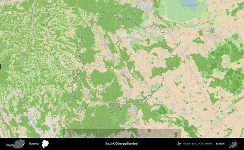 Bezirk Oberpullendorf outlined, Austria. Topographic French Stock Illustration