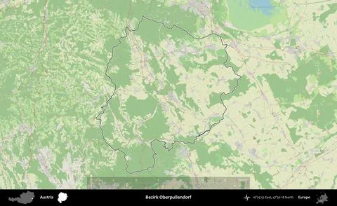 Bezirk Oberpullendorf outlined, Austria. Topographic German Stock Illustration