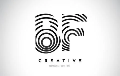 BF Lines Warp Logo Design. Letter Icon Made with Black Circular Lines. Illustrazione stock
