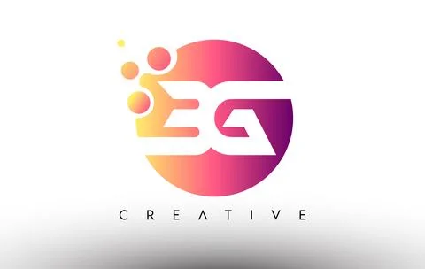 BG Dots Bubbles Letters in a Circle. BG Letter Design Logo with Purple Orange Stock Illustration