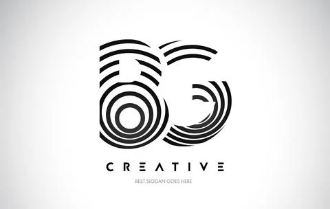 BG Lines Warp Logo Design. Letter Icon Made with Black Circular Lines. Stock Illustration