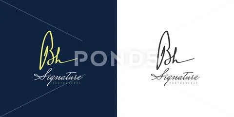 BH Initial Logo Design with Handwriting Style. BH Signature Logo or Symbol:  Graphic #168796445