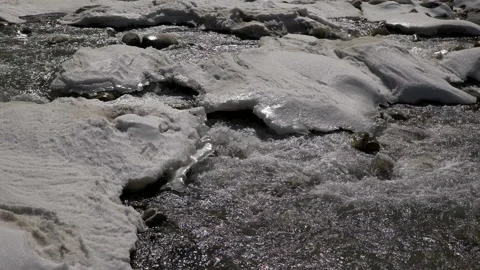 Bhagirathi river source snow and in gangotri town Video stock 203712808