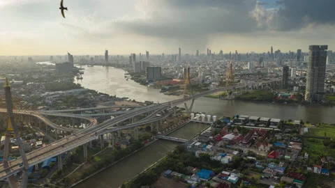 Bhumipol Bridge during sunset. Stock Footage 133258222