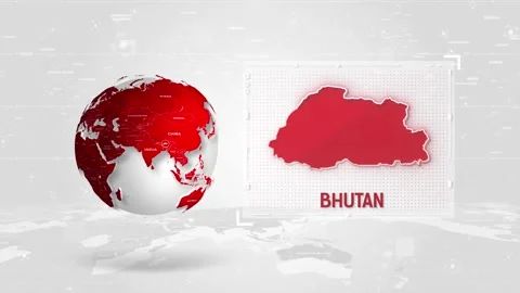 Bhutan 4K Tech Map Beside Globe On White Background. Stock Footage 340015826