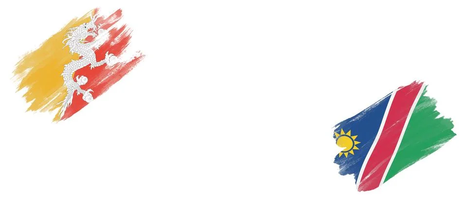 Bhutan and Namibia Flags on White Stock Illustration