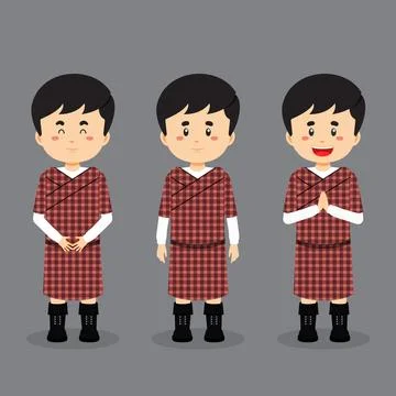 Bhutan Character with Various Expression Stock Illustration