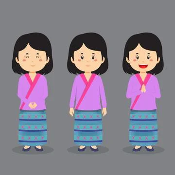 Bhutan Character with Various Expression Stock Illustration