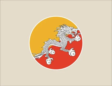 Bhutan circle flag vector illustration. Modern vibrant flag emblem design i.. Illustrazione stock