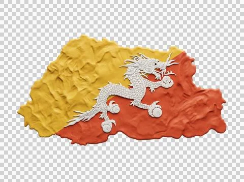 Bhutan clay map featuring thunder dragon for school atlas. Stock Photos