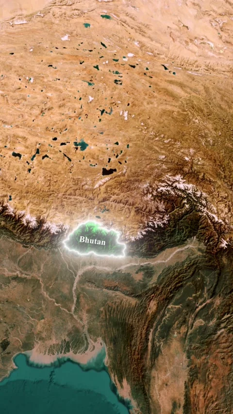 Bhutan Country Highlighted on World Map, Vertical 3D Satellite Zoom In Anim.. Stock Footage 344096463