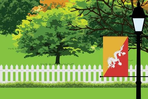 Bhutan Day Trees Lamp Vector Illustration Illustrazione stock