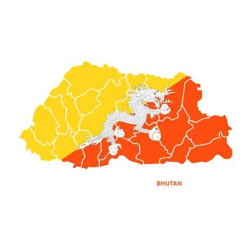 Bhutan Districts Map With Flag Colors Stock Illustration