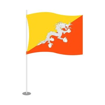 Bhutan Flag On Flagpole Icon Stock Illustration