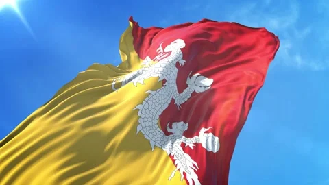 Bhutan Flag Low Angle View Stock Footage 295685715