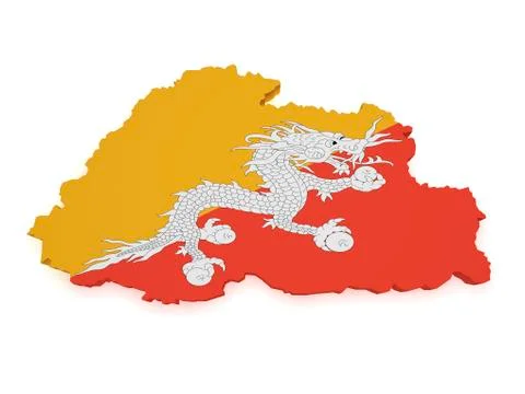 Bhutan flag map 3d shape Stock Illustration