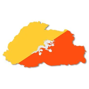 Bhutan flag map on white background 3d illustration with clipping path Stock Illustration