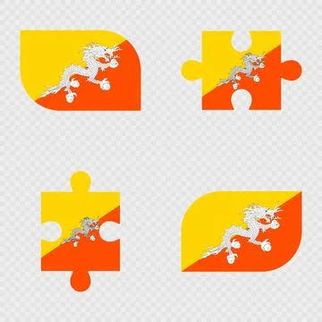 Bhutan Flag Rounded Shapes and Puzzle Set. Stock Illustration