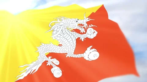 Bhutan Flag Seamless Loop 4k 60fps on Sky Background Stock Footage 340623352