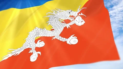 Bhutan Flag Seamless Loop 4k 60fps on Sky Background Stock Footage 341681470