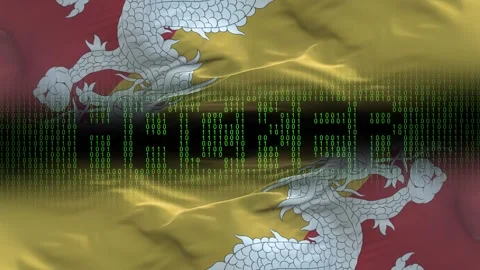 Bhutan flag - Waving flag on matrix binary code background Stock Footage 321419655