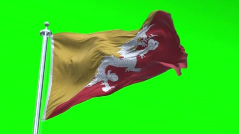 Bhutan Flag Waving in Loopable and Textured green screen background Stock Footage 296876475
