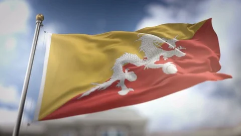Bhutan Flag Waving Slow Motion 3D Rendering Blue Sky Background - Seamless .. Video stock 74861318