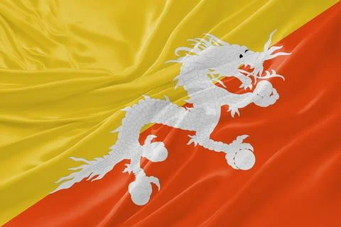 Bhutan Flag Waving Textures Silk Background Stock Illustration