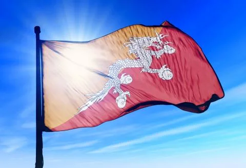 Bhutan flag waving on the wind Stock Illustration