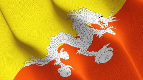 Bhutan flag waving on wind. Stock Illustration