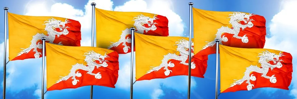 Bhutan flags, 3D rendering, on a cloud background Illustrazione stock