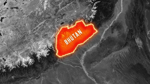 Bhutan highlighted on satellite map with animated national flag Stock Footage 345727158