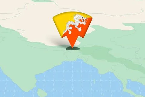 Bhutan Location Highlighted on Asian Map with Flag Icon. 库存插图