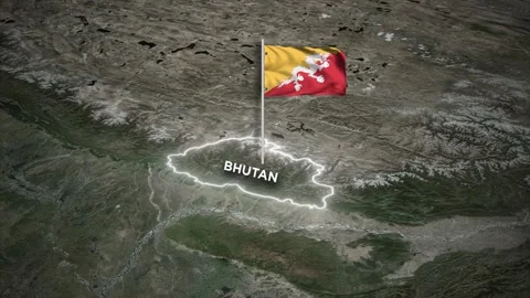 Bhutan Map Animation with 3D Waving of Bhutan National Flag Animation on Sa.. Video stock 329932742