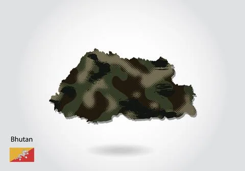 Bhutan map with camouflage pattern, Forest / green texture in map. Military c Stock Illustration