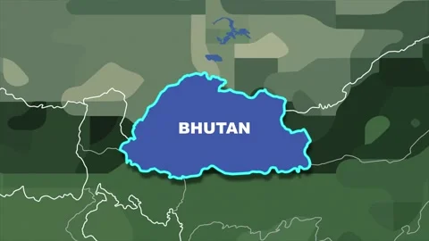 Bhutan map with capital Thimphu. 2D Animation Stock Footage 301232993