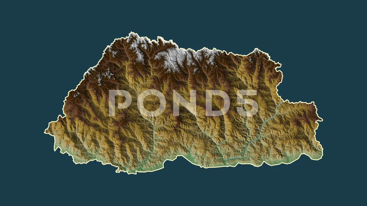Bhutan map - cartoon. Border. Physical. | Stock Video | Pond5