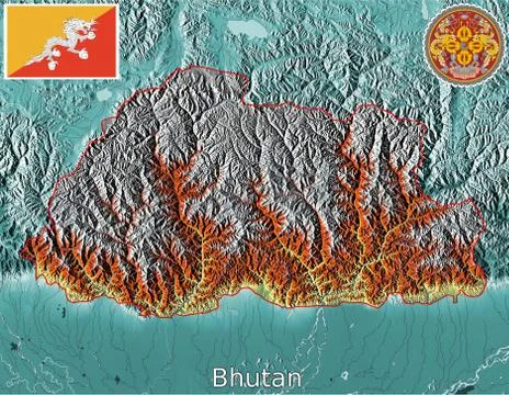 Bhutan map flag coat Stock Illustration