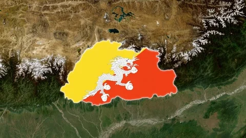 Bhutan Map with flag zoom in, Map bhutan animation Stock-Footage 309363101