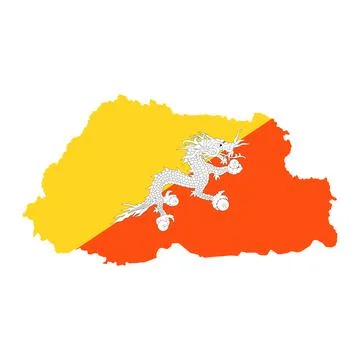 Bhutan map silhouette with flag. Stock Illustration