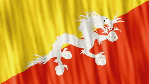Bhutan National Flag. Seamless loop animation closeup waving. Stock Footage 220557372