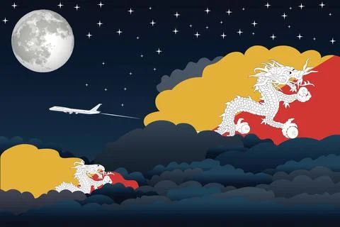 Bhutan Night Clouds Airplane Vector Illustration Stock Illustration