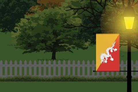 Bhutan Night Trees Lamp Vector Illustration Stock Illustration