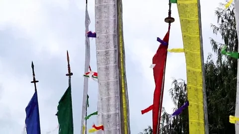 Bhutan prayer flags waving in the wind colorful Stock Footage 69251076