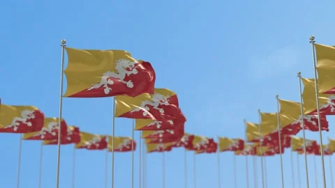 Bhutan Row Of Flags 3D Animation Stock-Footage 148629761